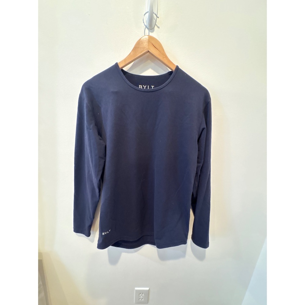 BYLT Drop Cut Long Sleeve Crew Neck T Shirt Navy Blue Mens‎ Size S